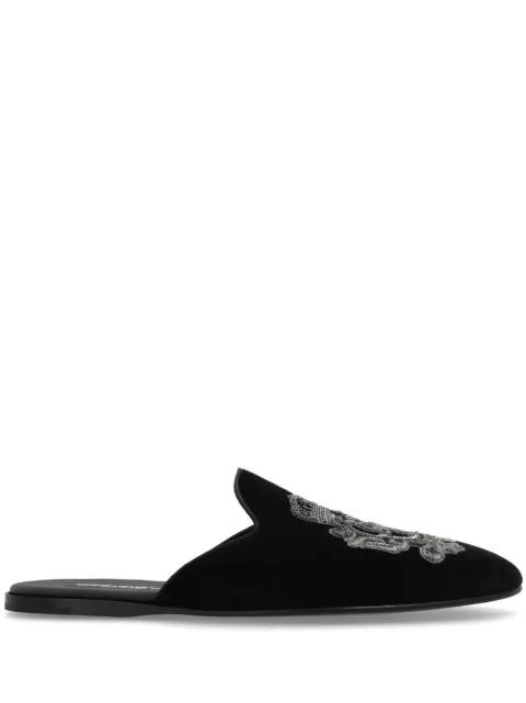 Dolce & Gabbana velvet slippers with coat of arms embroidery Black A80310AO249