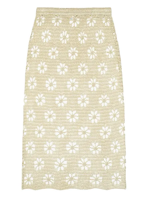 Calle Del Mar floral crochet maxi skirt Neutrals CDMCS220JAS