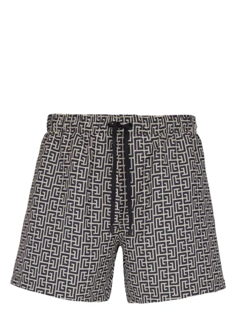 Balmain PB Labyrinth-print swim shorts Black BWB641500104