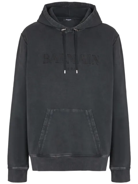 Balmain logo-embroidered hoodie Grey EH1JT047BC72