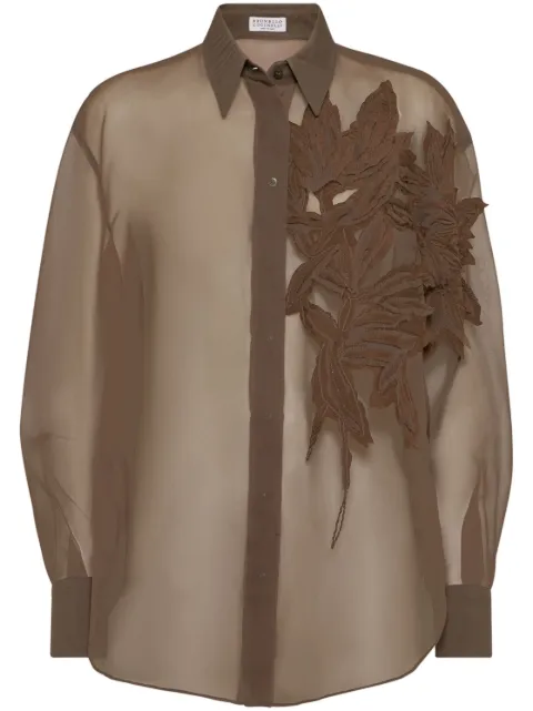 Brunello Cucinelli Flora-appliqué shirt Brown MF940RJ506C2925