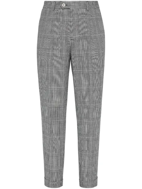 Brunello Cucinelli Cotton and linen Prince of Wales trousers with pleat Grey MB427L00HC101