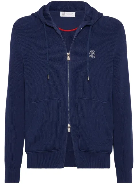 Brunello Cucinelli knitted hooded jacket Blue M29200416GC2443