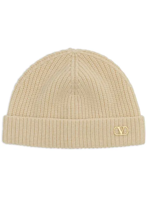 Valentino Garavani VLogo Signature knitted cashmere beanie Neutrals YHB02GATZ