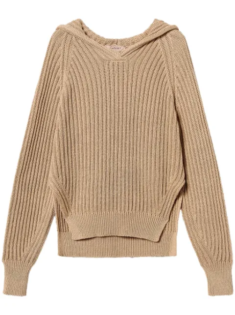 TWINSET hooded ribbed-knit sweater Brown 251TP3203