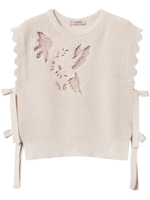 TWINSET embroidered lace-detail top Neutrals 251TP3580