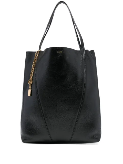 Chloé large spin leather tote bag Black CHC25SS810N84