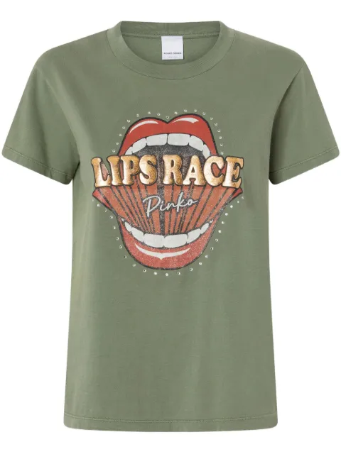 PINKO Lips Race mouth print T-shirt Green 105050A2D8