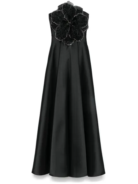 NISSA floral-appliqué maxi dress Black RS15591BLACK