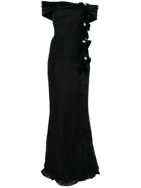 NISSA bow-detail lace maxi dress Black RS15896