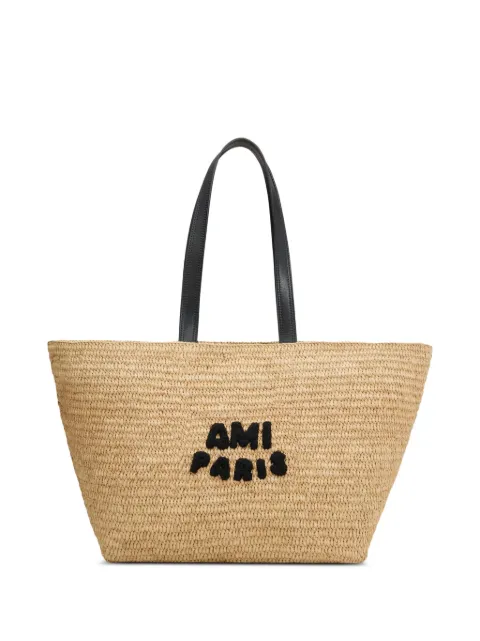 AMI Paris logo-patch raffia tote bag Neutrals E25ULL033AW0077