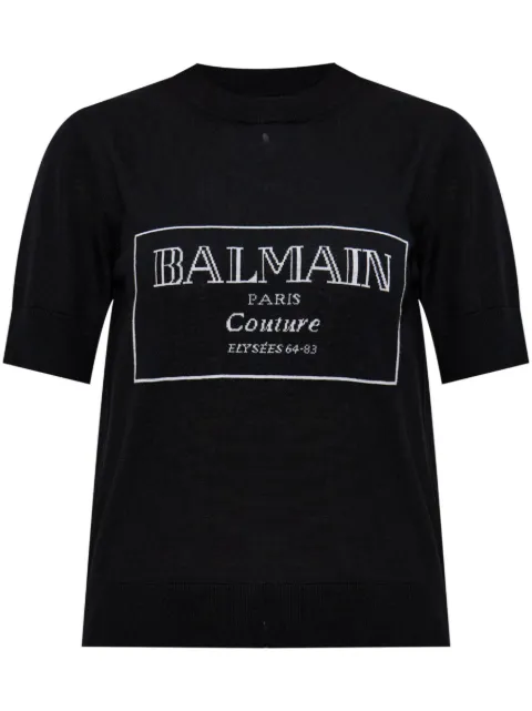 Balmain logo-print knit T-shirt Black EF1KA115KH87
