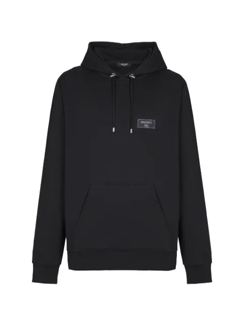 Balmain logo-patch hoodie Black EH1JT047BC91
