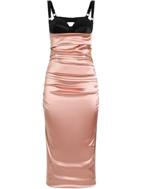 Dolce & Gabbana draped satin calf-length dress with bra-style cups Pink F6TUQTFURAD