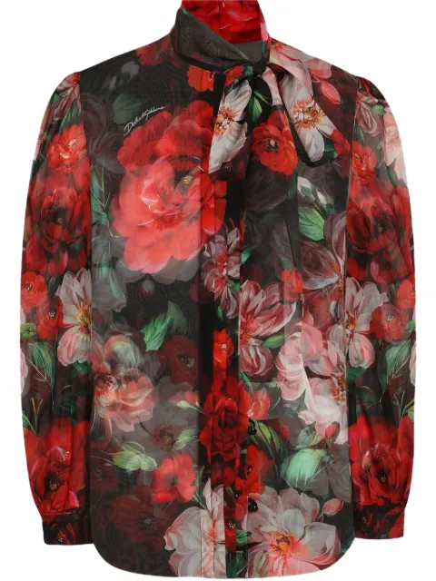 Dolce & Gabbana Rose-print chiffon blouse Black F5S61TIS1Y6