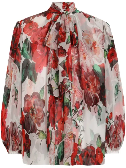 Dolce & Gabbana Rose-print chiffon blouse White F5R62TIS1Y6