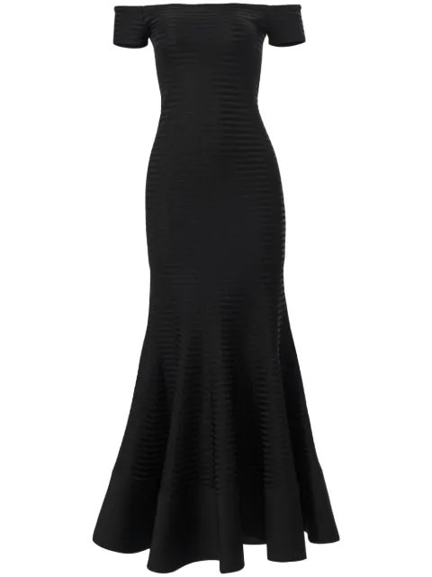 Carolina Herrera striped off-shoulder maxi dress Black R2512N515KCN