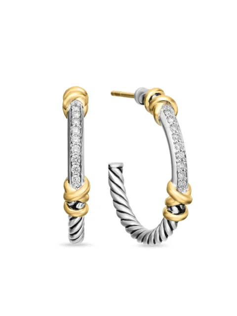 David Yurman 18K yellow gold and sterling silver Petite Helena Wrap diamond hoop earrings Silver E16502DS8ADI
