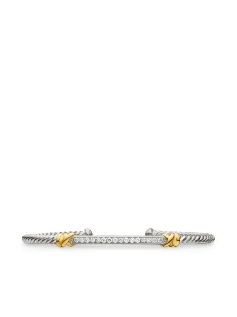 David Yurman 18kt gold and sterling silver Petite Helena Classic Cable Station diamond bracelet (3mm) Silver B16569DS8ADI