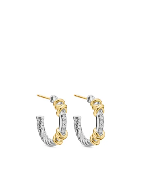 David Yurman 18K yellow gold and sterling silver Petite Helena Wrap diamond hoop earrings Silver E16392DS8ADI