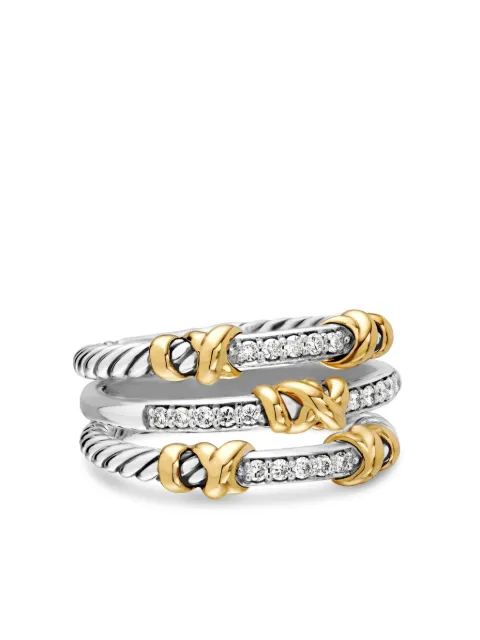 David Yurman 18kt yellow gold and sterling silver Petite Helena Wrap Three Row diamond ring (12mm) Silver R16394DS8ADI