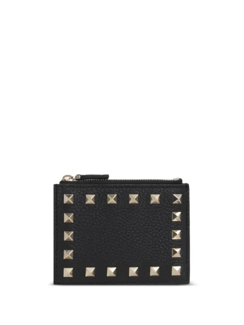 Valentino Garavani Rockstud grainy calfskin cardholder with zipper Black WP0AI8VSH