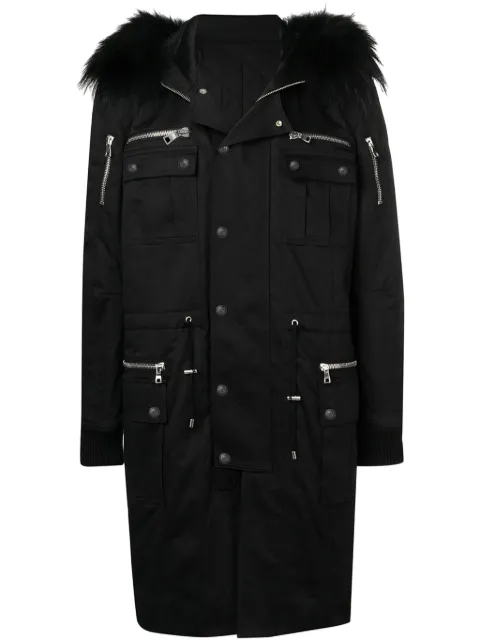 Balmain faux-fur trim parka Black W9H4518T163
