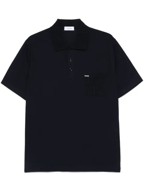 Ferragamo V-neck polo with jacquard pocket detail Blue 781014