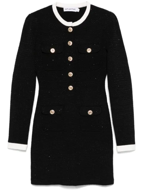 Self-Portrait knitted contrast-collar mini dress Black RS25034SB