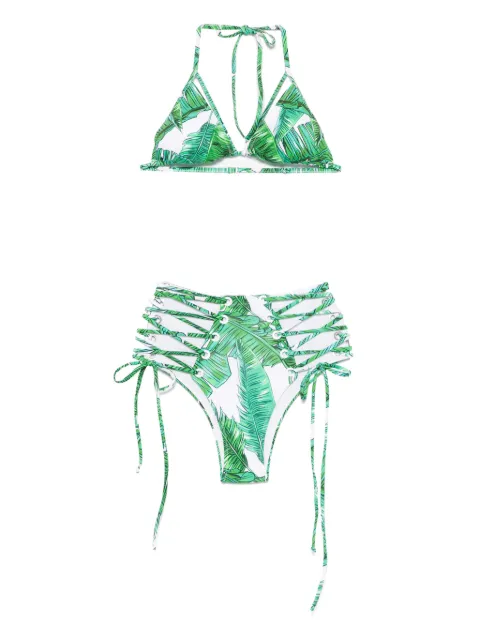 Noire Swimwear leaf-print bikini Green NSW448