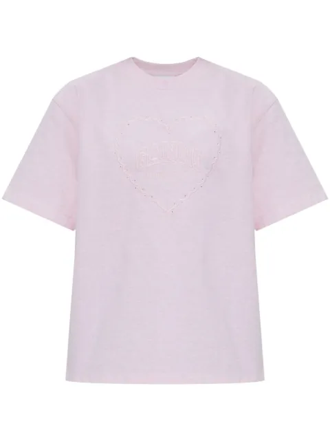 GANNI embroidered T-shirt Pink T4090