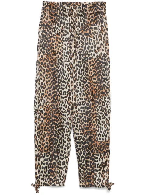 GANNI leopard-print satin trousers Brown W0324