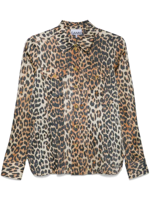 GANNI leopard-print satin shirt Brown W0321