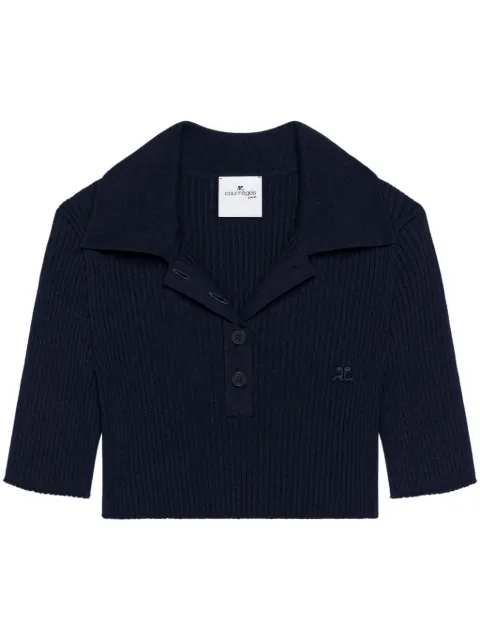 Courrèges knitted cropped polo top Blue 125MPO046FI0001