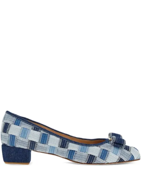 Ferragamo Varina checked block-heel pumps Blue 754507