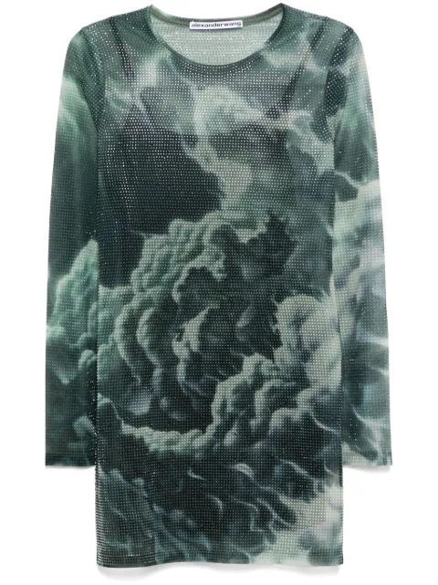 Alexander Wang crystal-hotfix cloud-print mini dress Green 1CC4246700