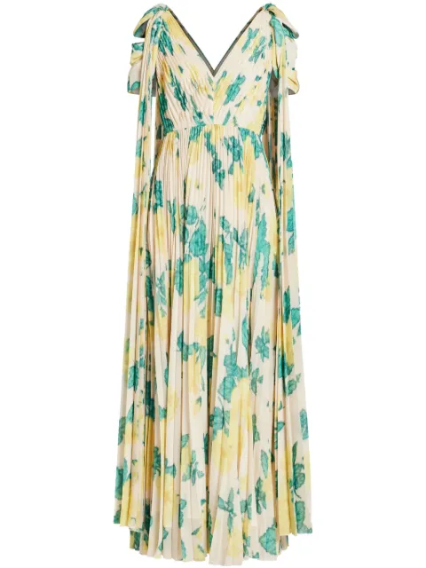 Huishan Zhang leaves-print maxi dress Yellow HPS250137