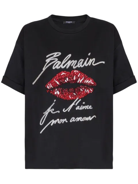 Balmain kiss-print short-sleeves T-shirt Black EF1EG125PC74