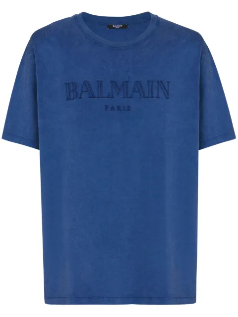 Balmain loose T-shirt with vintage Balmain embroidery Blue DH1EG010BC72