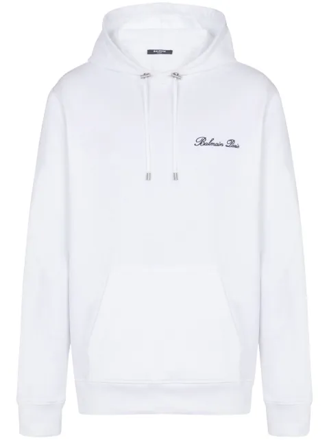 Balmain embroidered-logo hoodie White DH1JT047BC78