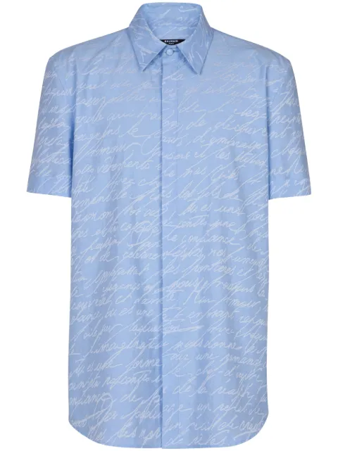 Balmain Blue Jacquard "Love Letter" Print Shirt Blue EH1HL028CF82