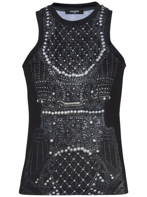 Balmain embroidery-print tank top Black EF1EB045GE48