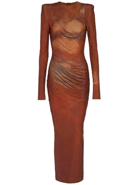 Balmain rhinestone-embellished printed maxi dress Brown EF1RR915PC67