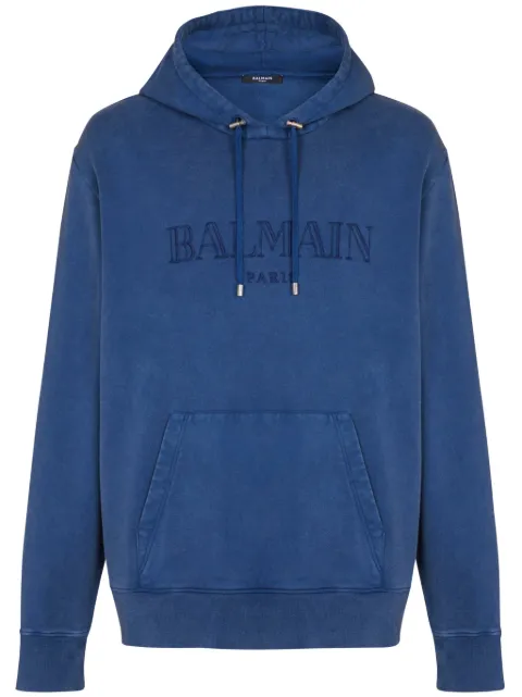 Balmain embroidered-logo hoodie Blue EH1JT047BC72