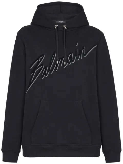 Balmain flocked-logo hoodie Black EH1JT047BC86