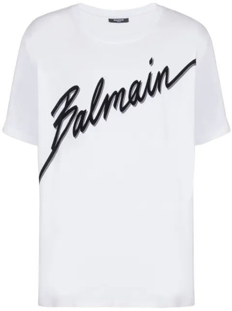 Balmain T-shirt with flocked Balmain letter logo White EH1EG010BC86