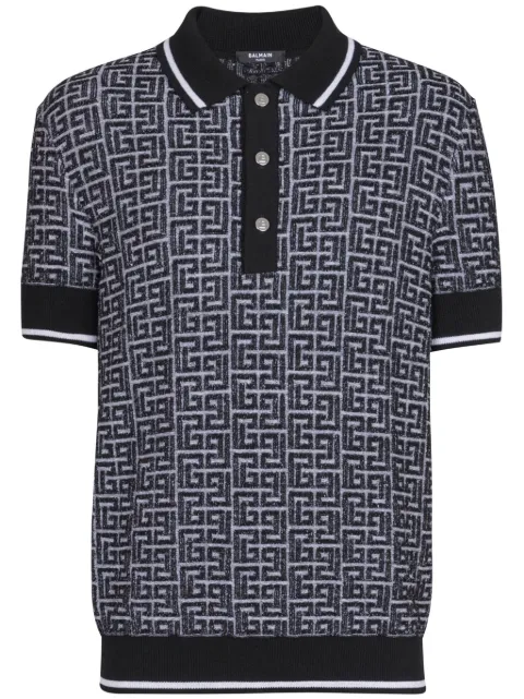 Balmain Labyrinth knitted polo shirt Black EH1GB020KI03