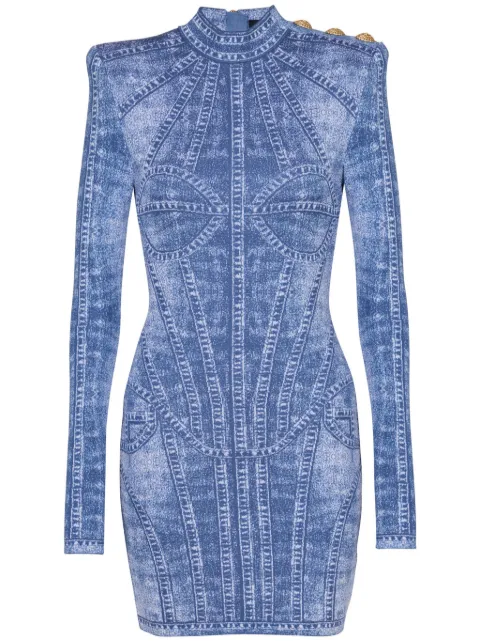 Balmain knitted jacquard mini dress Blue EF1R8237KH80