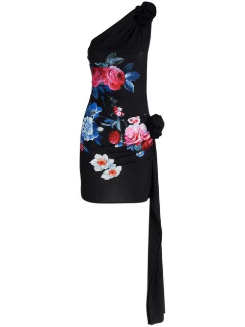 Magda Butrym one-shoulder floral-print mini dress Black 199423