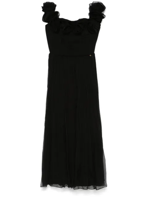 NISSA floral-appliqué midi dress Black RS15470